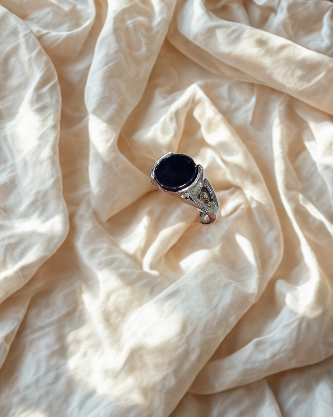 Octagon Black Aqeeq Silver Ring