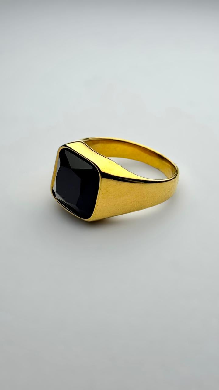 Gold plated square black onyx ring