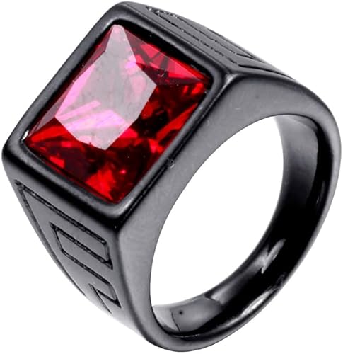 PAMTIER Men's Stone Ring Stainless Steel Vintage Square Zirconia