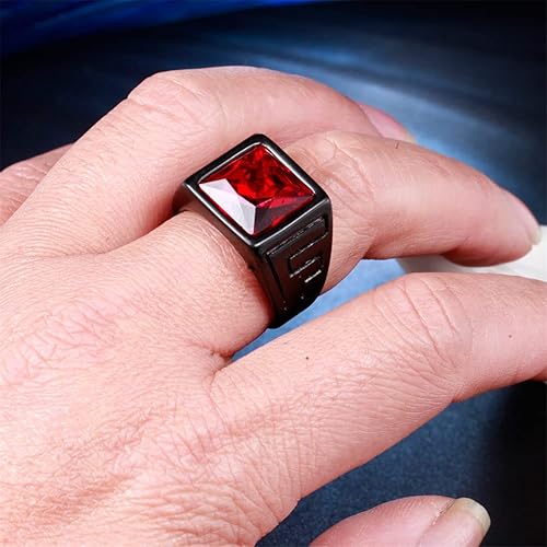 PAMTIER Men's Stone Ring Stainless Steel Vintage Square Zirconia