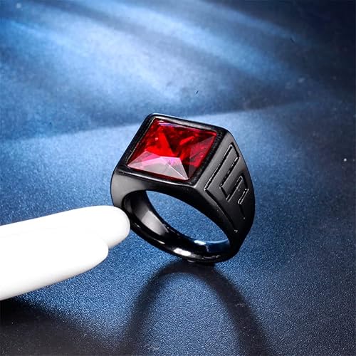 PAMTIER Men's Stone Ring Stainless Steel Vintage Square Zirconia