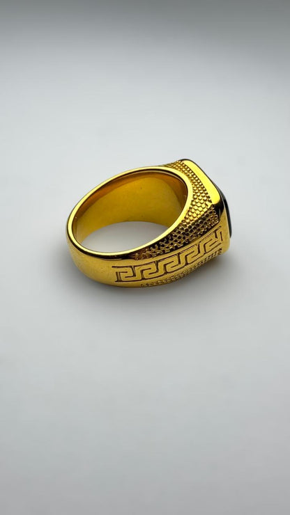 Gold Onyx Greek Ring