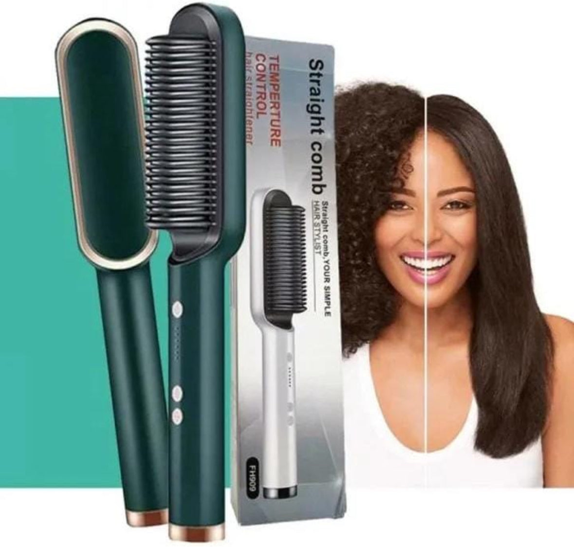 2-in-1 Electric Hair Straightener Comb with Temperature Control – Fast & Safe Styling