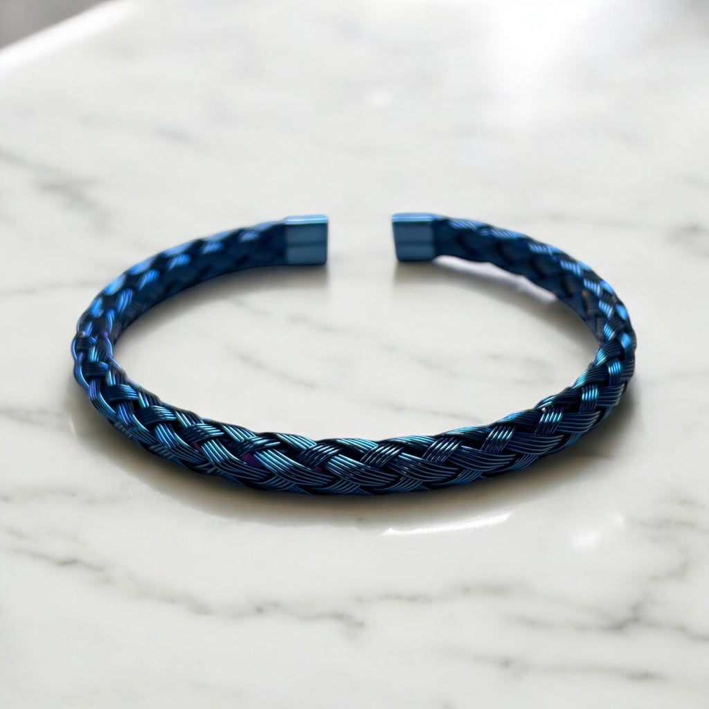 316 Stainless Steel Blue Braided Bangle