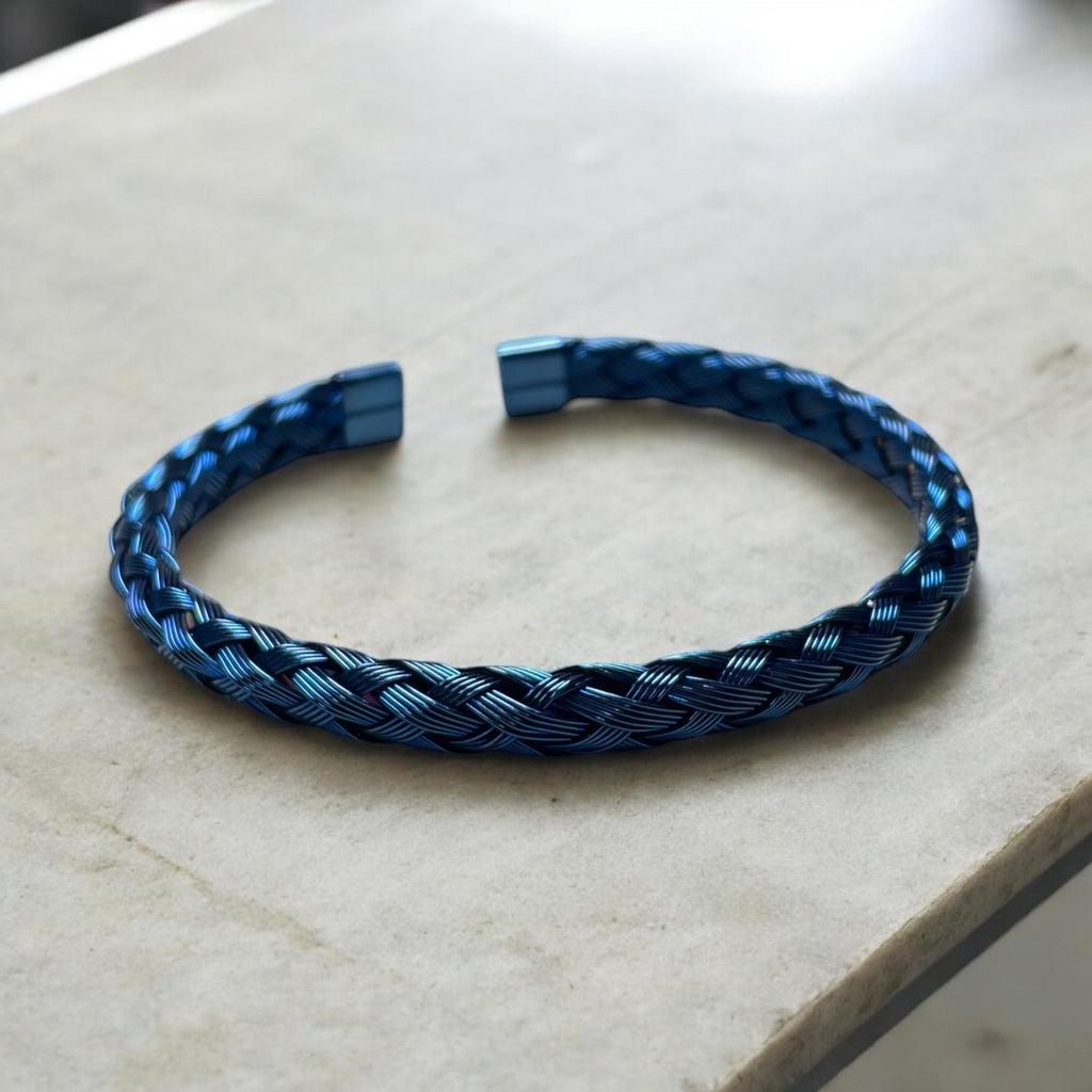 316 Stainless Steel Blue Braided Bangle