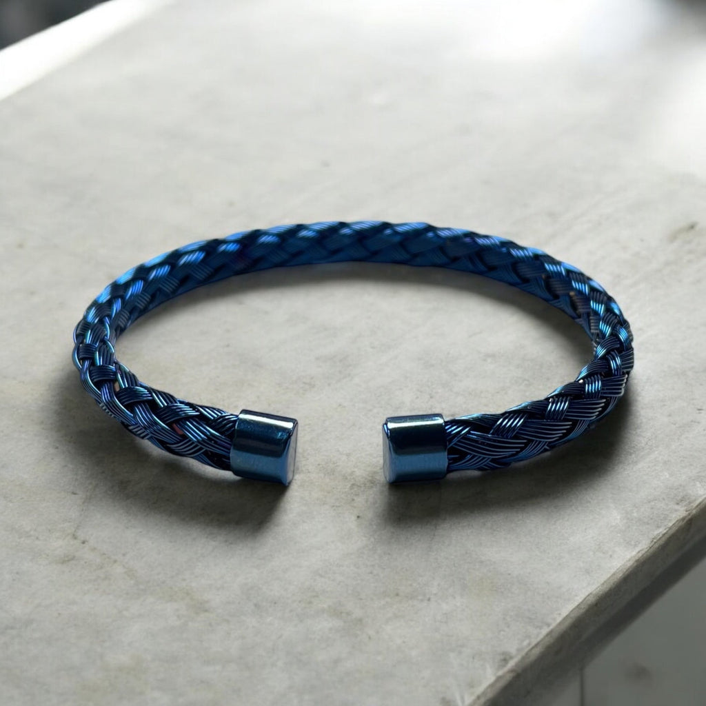 316 Stainless Steel Blue Braided Bangle